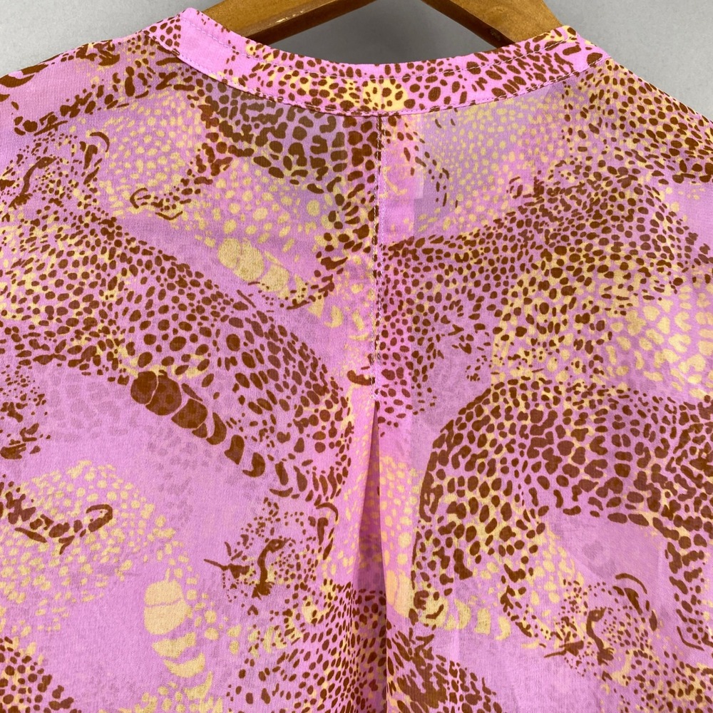Cabi Cheetah Blouse Women Large Pink Linx Leopard Print Ruffle Sleeve Sheer 5711 - Picture 8 of 15